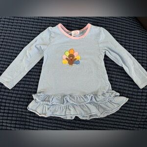 Stitchy Fish toddler Thanksgiving Striped Blue and White Top Turkey, size 3t